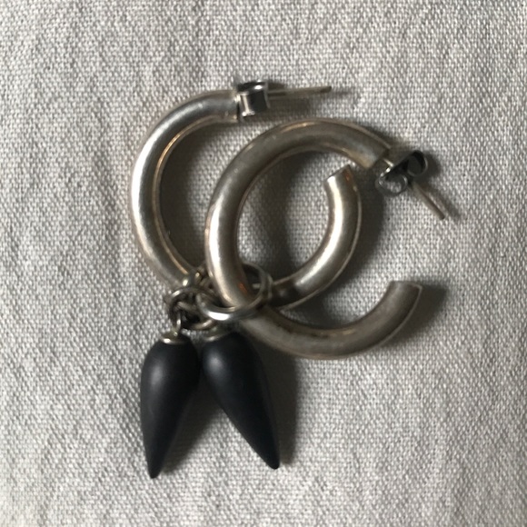 Black Tear Drop Charm Earrings - Picture 3 of 3